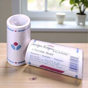 Vintage 1990s Heart Wallpaper Border 2 Rolls Plaid USA Country Kitchen Decor